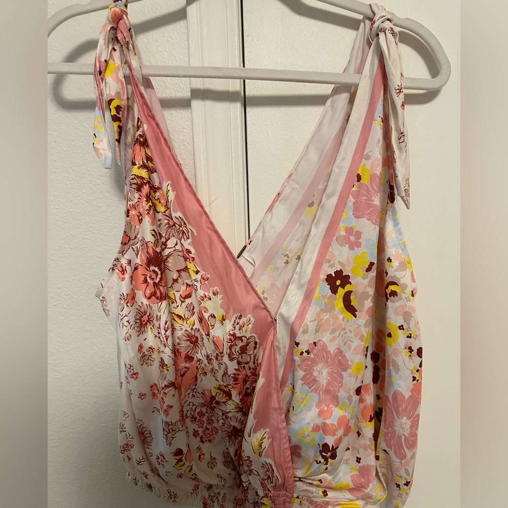 Free People Pink and White Floral Wrap Top
